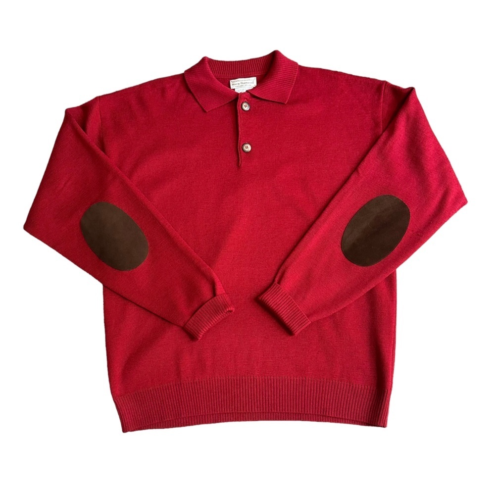 Norm Thompson Mens Vintage Red Wool Knitted‎ Sweater with Elbow Pad Size XL